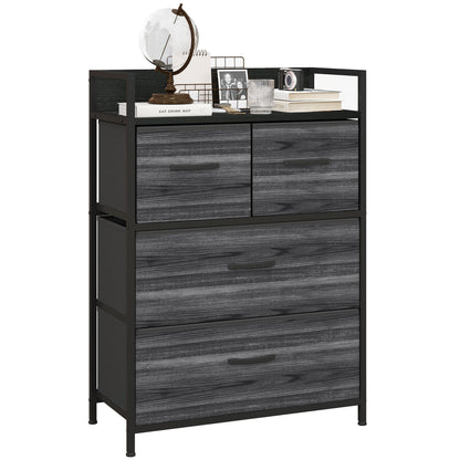 Kele Fabric And Wood Black 4 Drawer Rustic Storage Chest