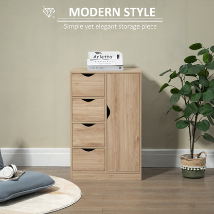 Lala Natural Finish Freestanding Storage Cabinet With 4 Drawers And Lower Cupboard