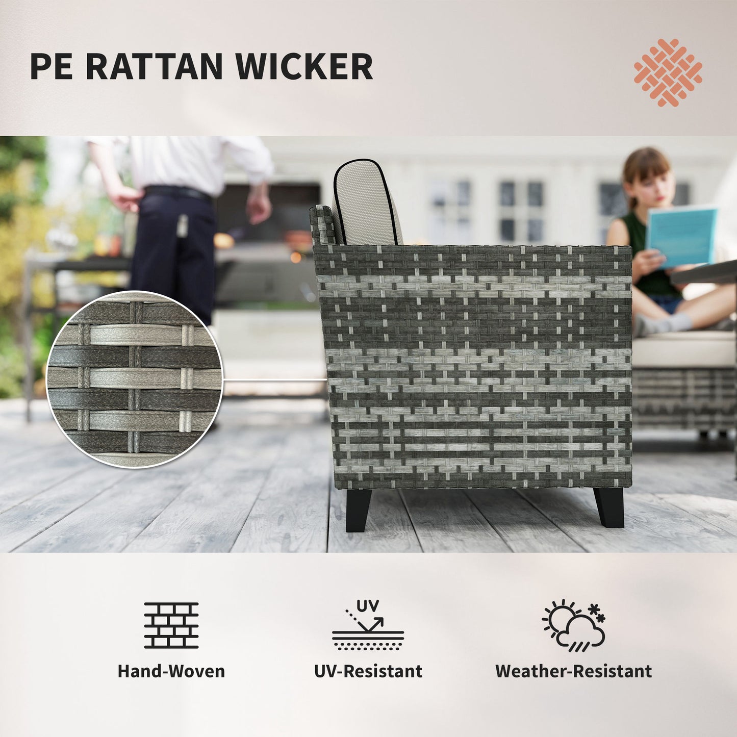 Nerato Grey Rattan 4 Seater Garden Furniture Set With Gas Fire Pit Table