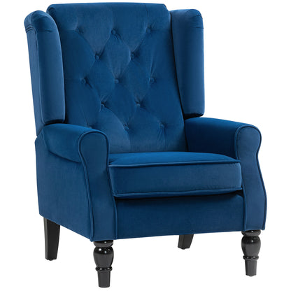 Topano Blue Retro Wingback Accent Armchair With Diamond Button Tufted Upholstery