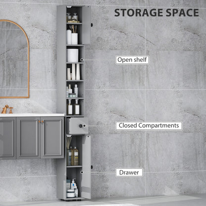 Tasere Tall Slim Bathroom Storage Cabinet With Drawers Shelves And Cupboards Grey