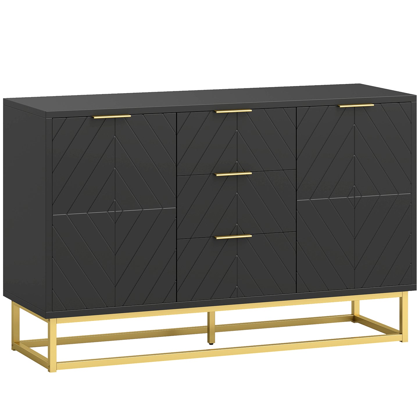 Varase Black Sideboard 3 Drawers 2 Doors Gold Accents