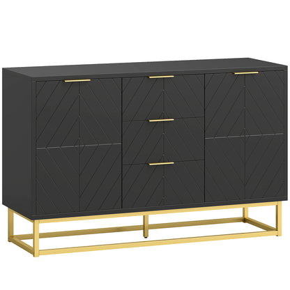 Varase Black Sideboard 3 Drawers 2 Doors Gold Accents