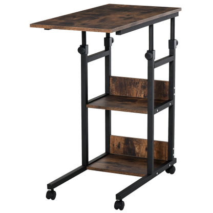 Comiro Metal Black Industrial Sofa Side Table With 3 Tier Shelves with Lockable Wheels