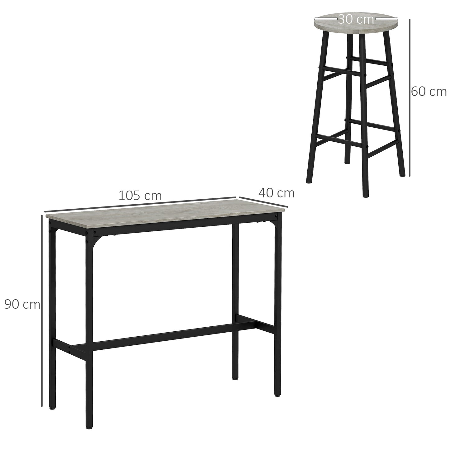 Dirive Wooden Grey 3 Piece Industrial Bar Table And Stool Set