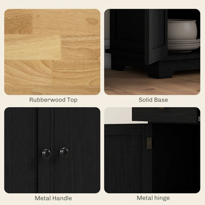 Tohave Black Wood Sideboard Natural Top 3 Doors 3 Drawers 3 Shelves