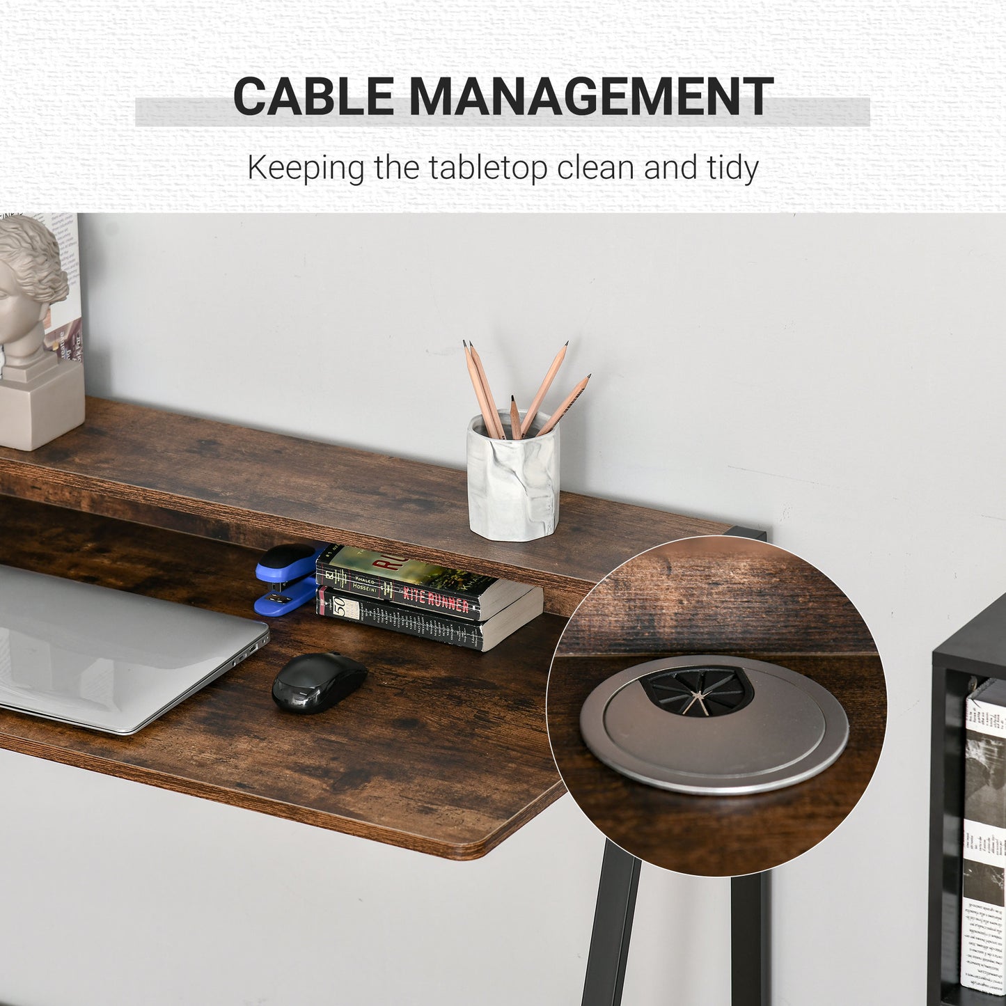 Lune 100cm Rustic Brown Compact Writing Desk With Integrated Storage Shelves