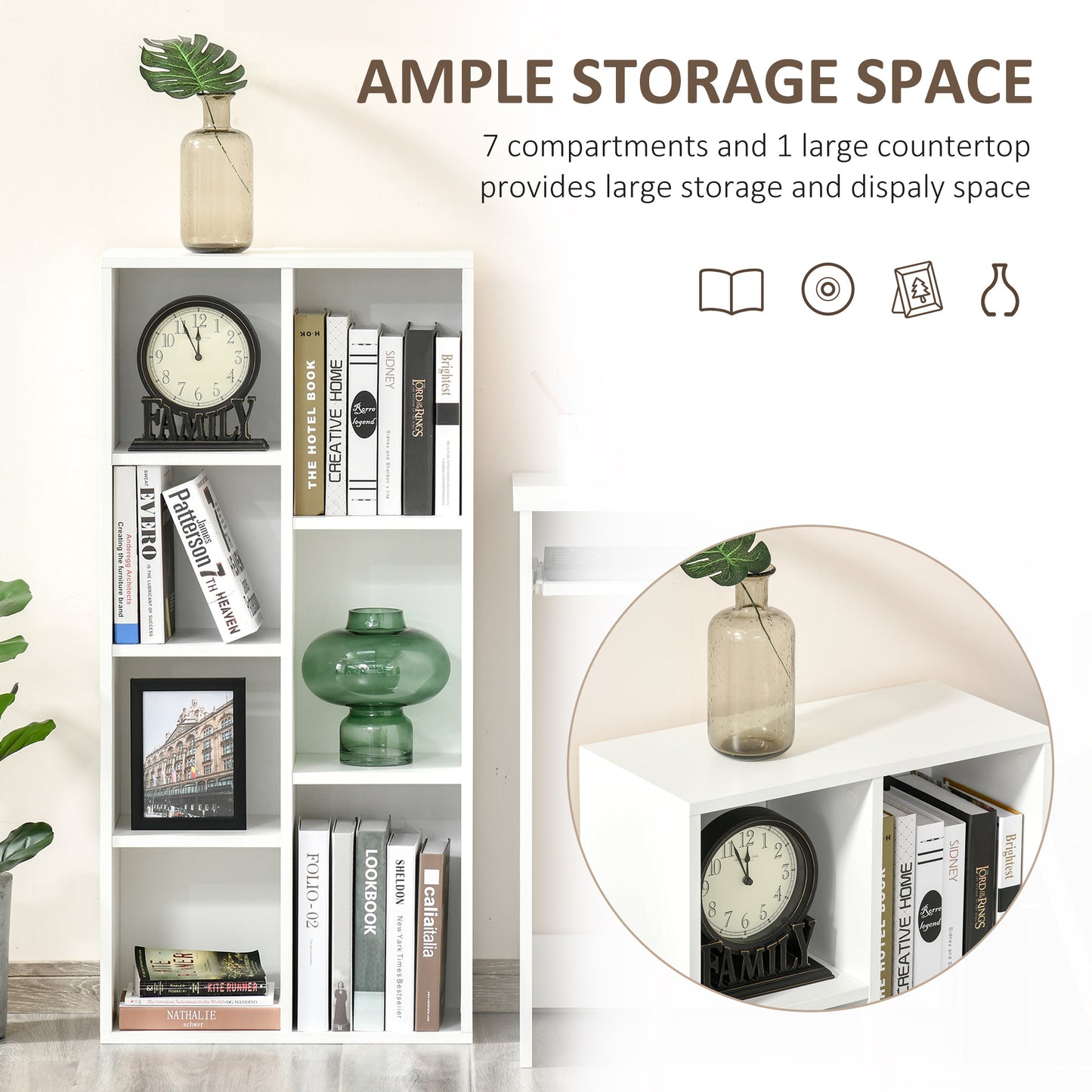 Tonomo Wood White 7 Cube Storage Bookcase