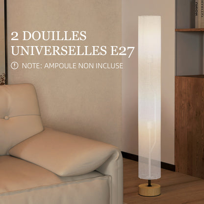 Luretti Wood And Fabric Grey Modern Standing Floor Lamp With Linen Shade 120cm