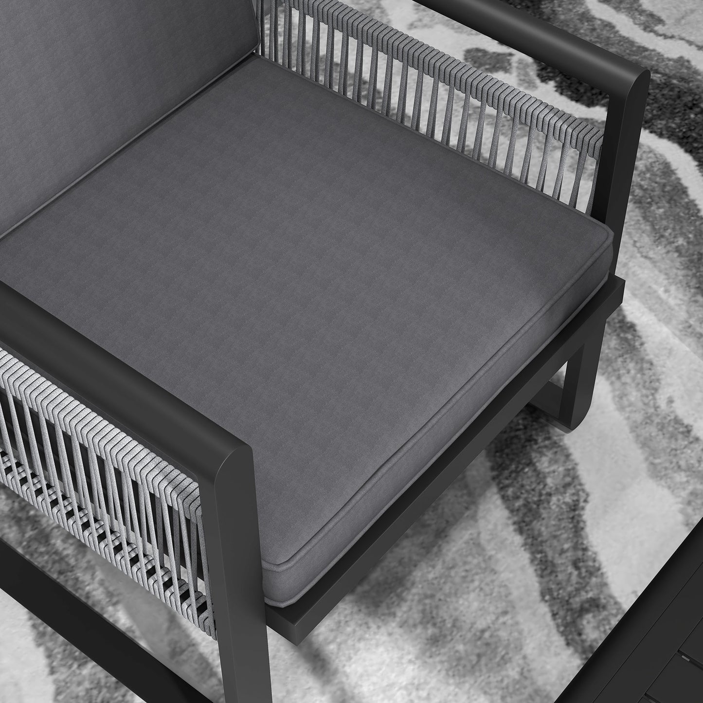 Yotono 4 Seater Grey Rattan Rope Garden Dining Set with Grey Cushions