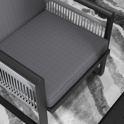 Yotono 4 Seater Grey Rattan Rope Garden Dining Set with Grey Cushions
