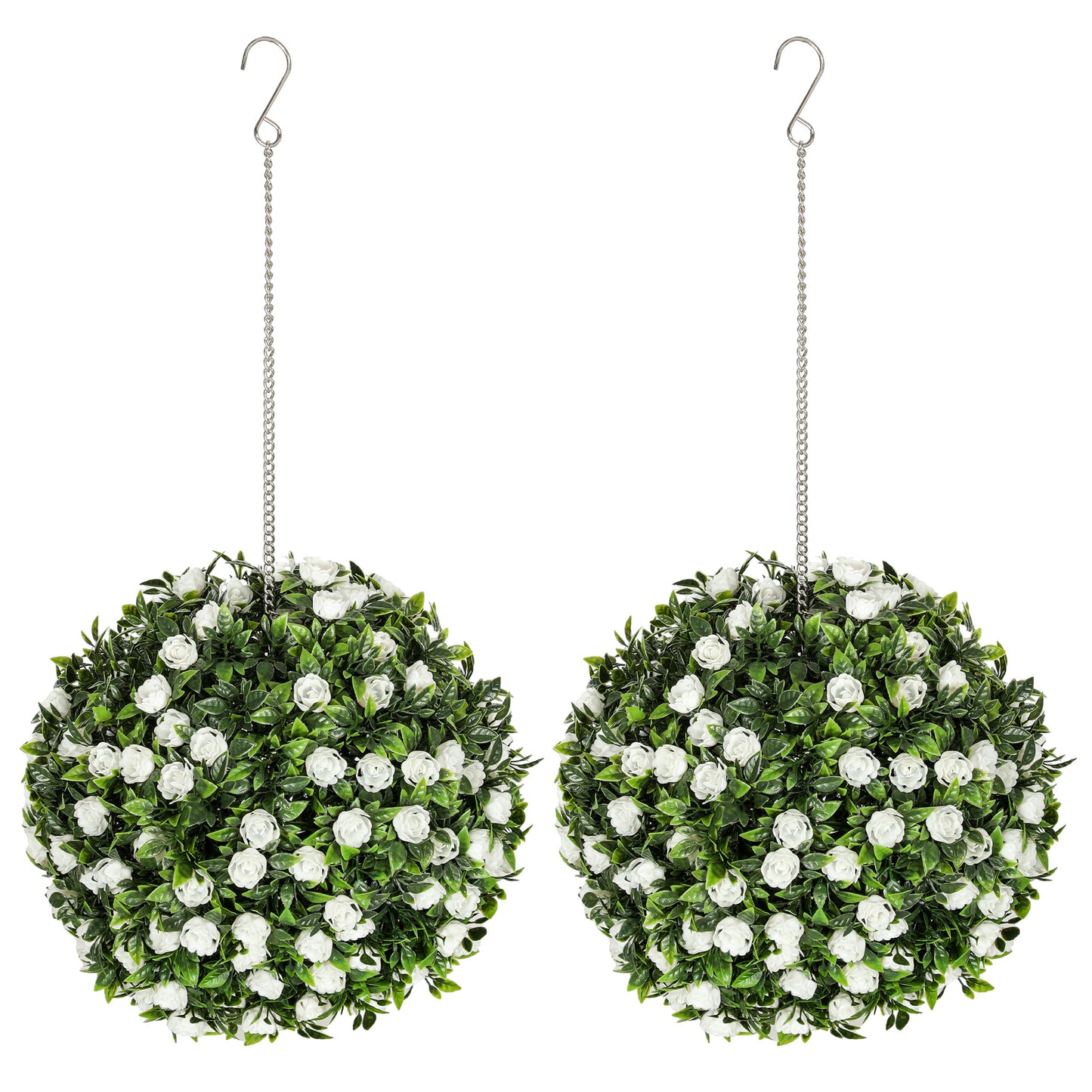 Lukaka Dino Set Of 2 Artificial UV Resistant Rose Style Topiary Balls H8 28cm White