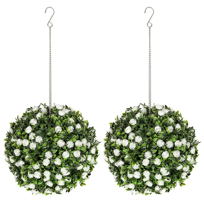 Lukaka Dino Set Of 2 Artificial UV Resistant Rose Style Topiary Balls H8 28cm White