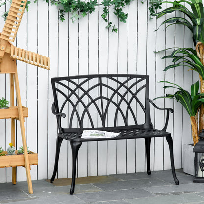 Elsu 2 Seater Outdoor Garden Bench Black Cast Aluminium Antique Finish
