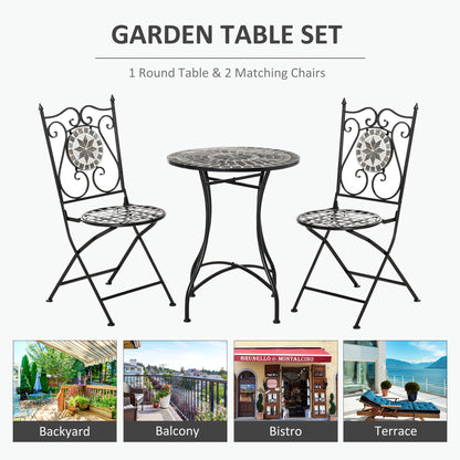 Lilera 3 Piece Mosaic Tile Bistro Set With Folding Chairs And Metal Frame