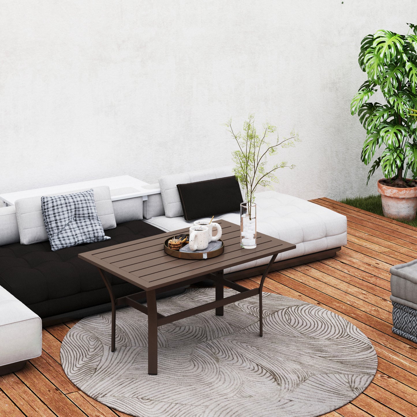 Dosu Yoba Metal And Wooden Brown Outdoor Rectangular Coffee Table With Slatted Top