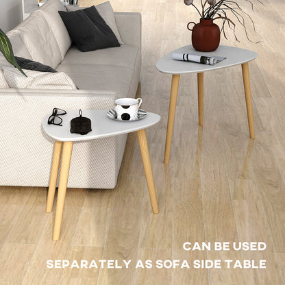 Keline  Set Of 2 Wood Light Grey Nesting Side Tables With Solid Wood Legs