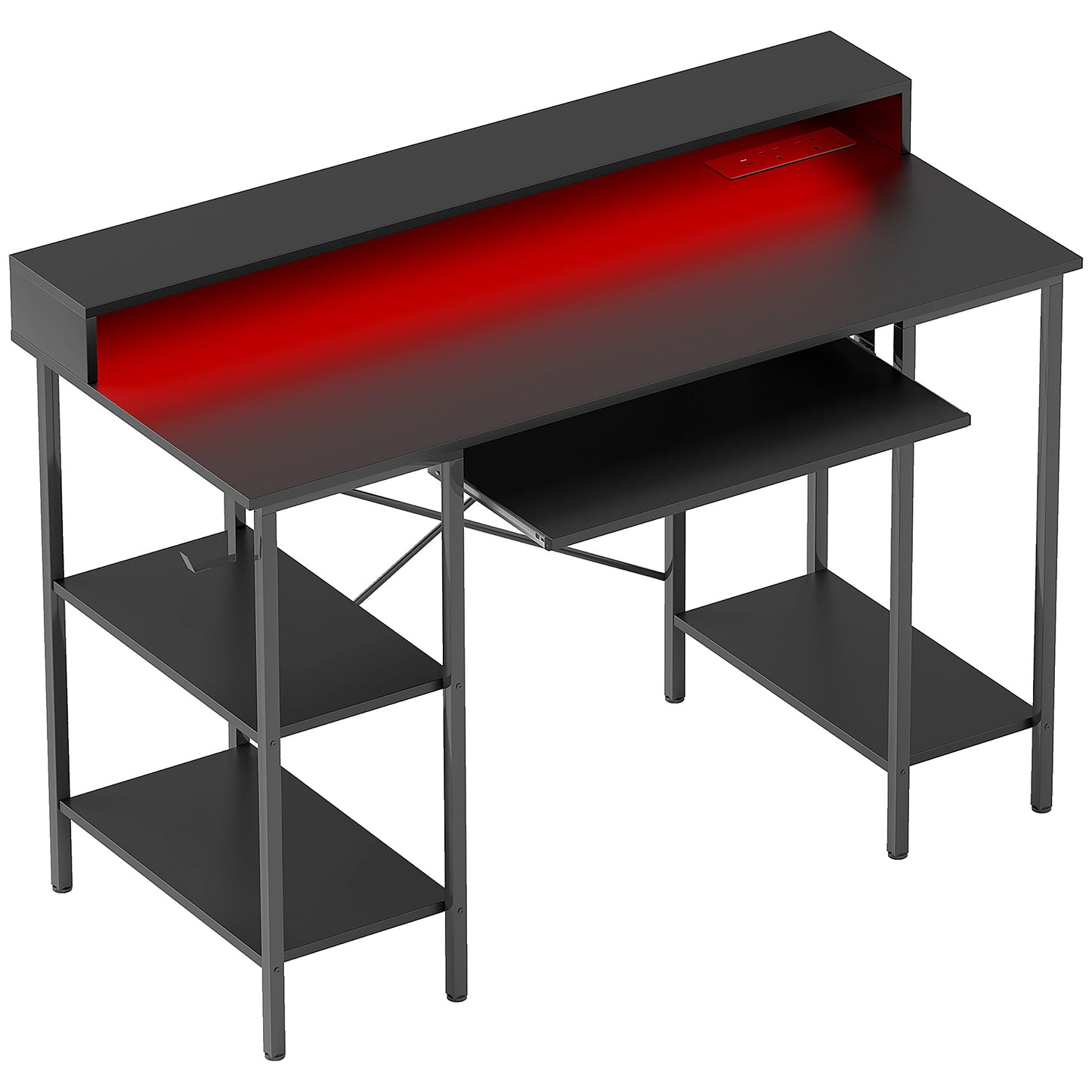 Dino 120cm Black Gaming Desk With LED Lighting Power Outlets Monitor Stand And Keyboard Tray
