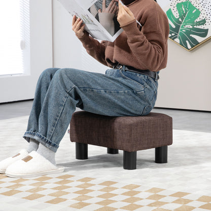 Fata Linen Brown Cube Footstool With 4 Plastic Feet