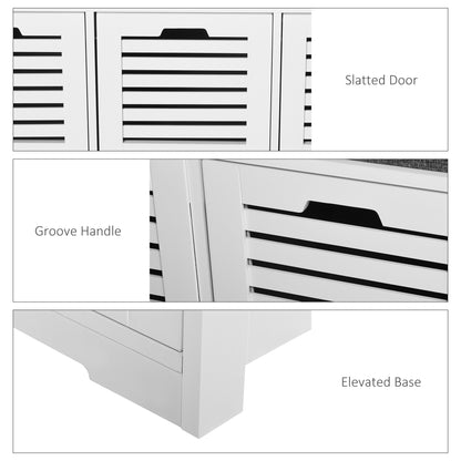 Vesava Wooden White 3 Drawer Slatted Shoe Storage Bench with Grey Padded Seat