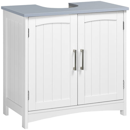 Nebama White and Grey Pedestal Sink Vanity Cupboard With Adjustable Shelving