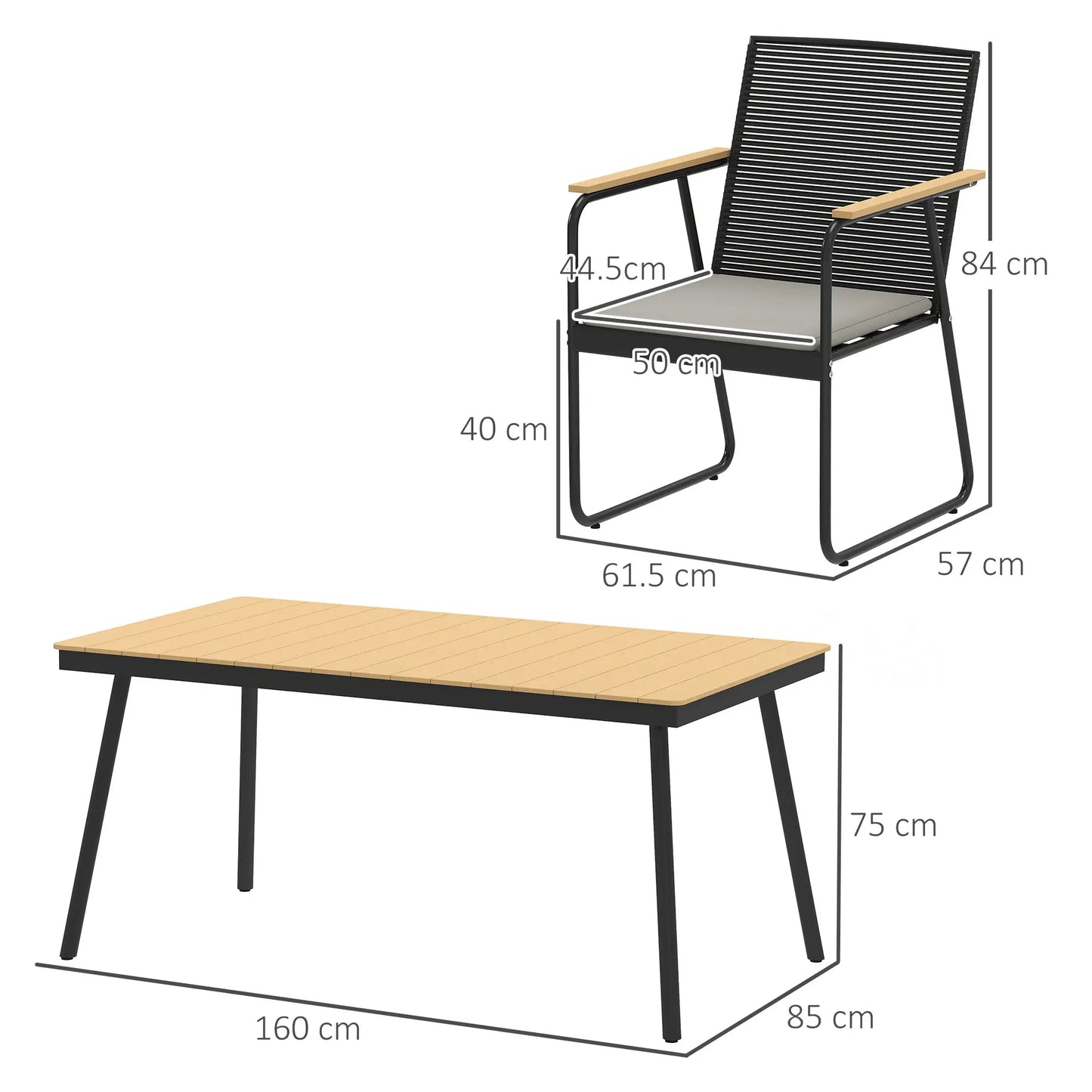 Karutte 6 Seater Garden Dining Set featuring Soft Cushions Rattan Backrest Rectangular Plastic Top Garden Furniture Set Outdoor Dining Table & Chairs for Patio Balcony Poolside Nature Wood Finish
