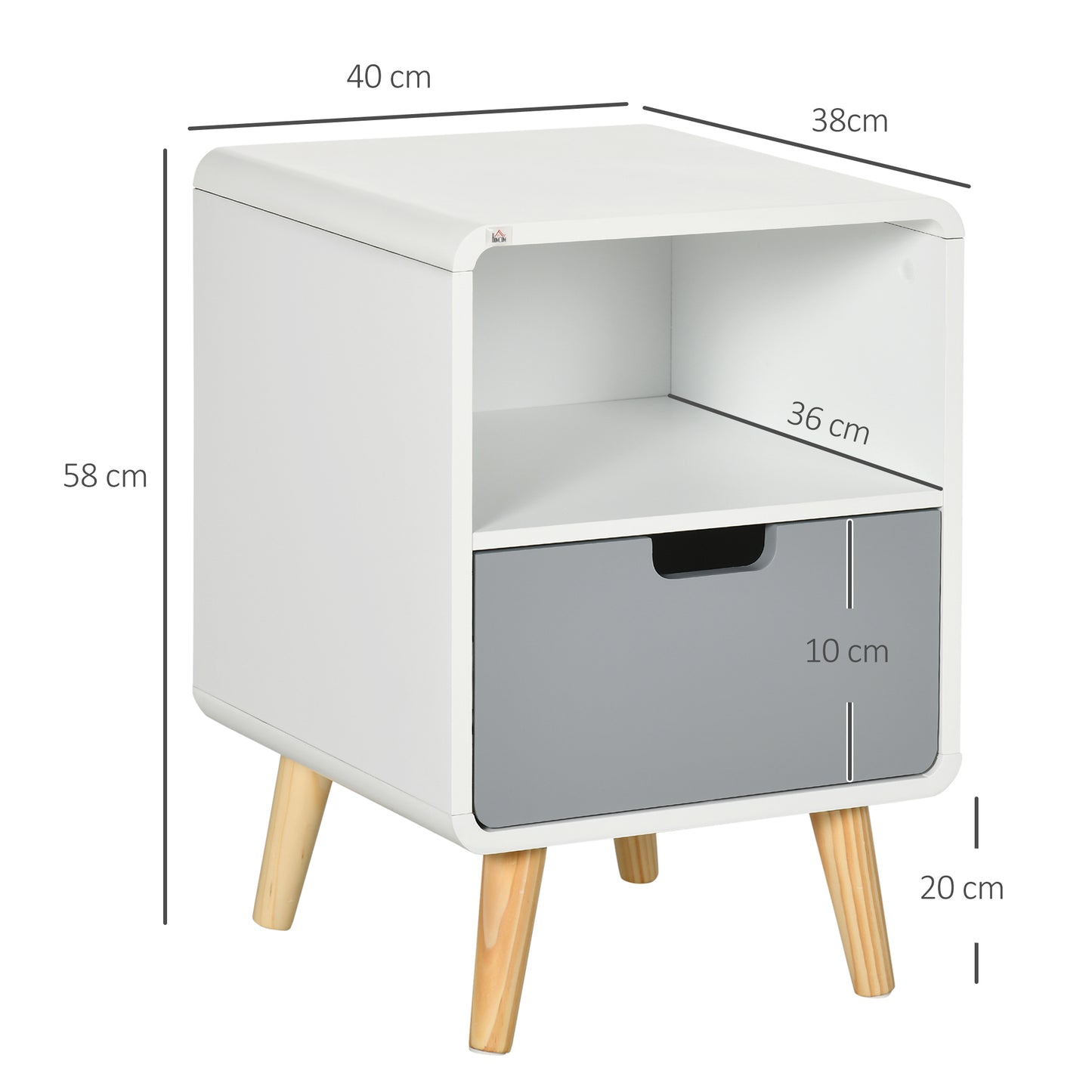 Neselo Yozi Set Of 2 Scandinavian Style Wooden Bedside Tables With Drawer And Shelf