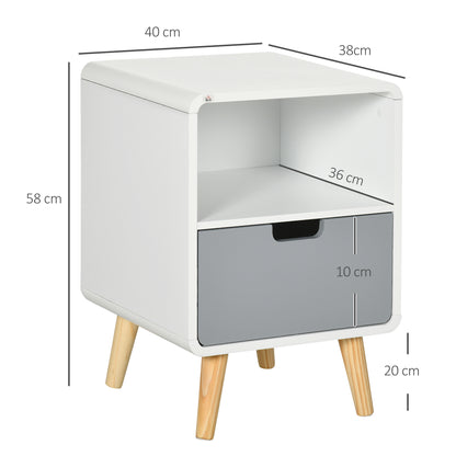 Neselo Yozi Set Of 2 Scandinavian Style Wooden Bedside Tables With Drawer And Shelf
