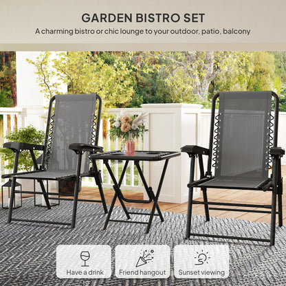 Lano Metal Dark Grey Mesh 3 Piece Garden Bistro Table And Chair Set