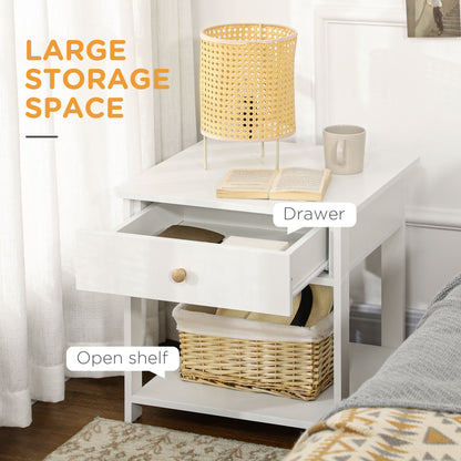 Vita Bazi Set Of 2 White Bedside Tables With Drawer And Lower Shelf Storage