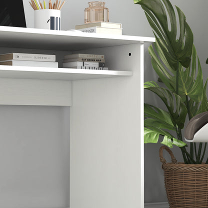 Doha 90cm Wooden White Wood Grain Compact Study Desk With Storage Shelf