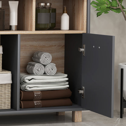 Cosano Freestanding Bathroom Storage Cabinet With Open Compartments And Double Doors