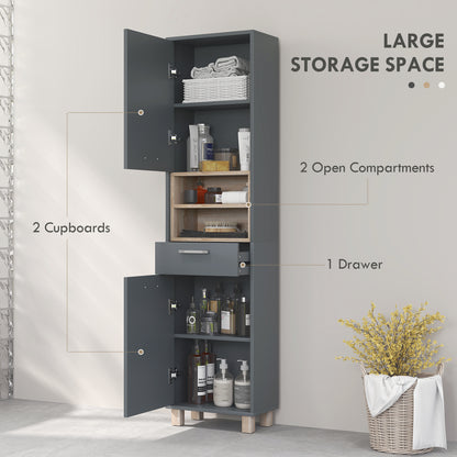 Suna Tall Bathroom Storage Cabinet With Moisture Resistant Board Finish Matte Grey