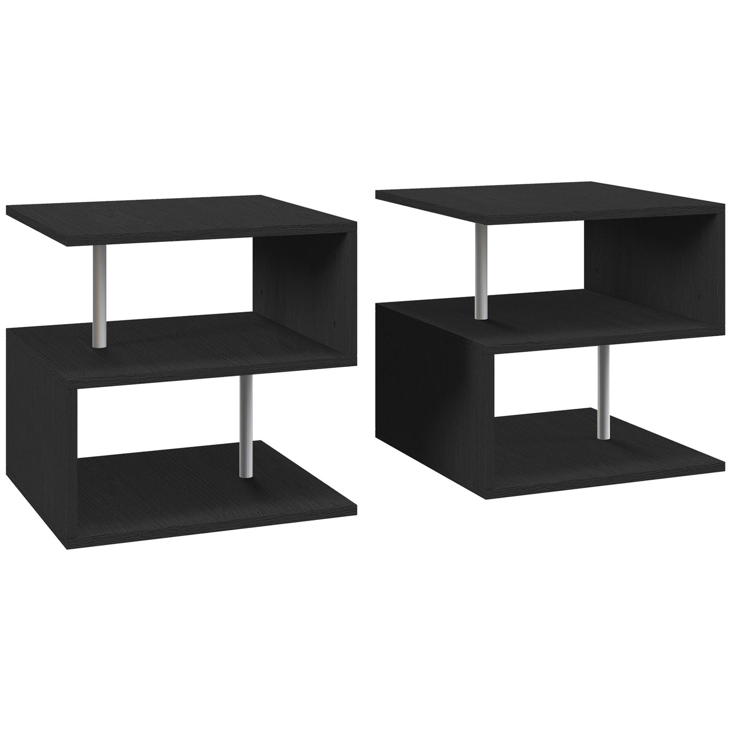 Tova Kene Wooden Black Set Of 2 Side Coffee Tables 2 Tier Storage S Shaped