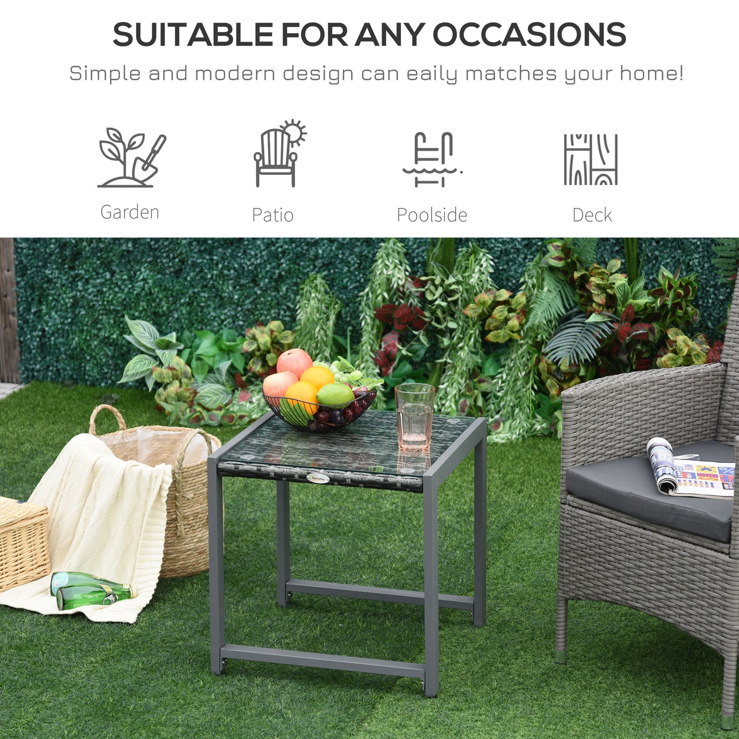 Visano Rattan Outdoor Side Table With Wicker Finish For Patio