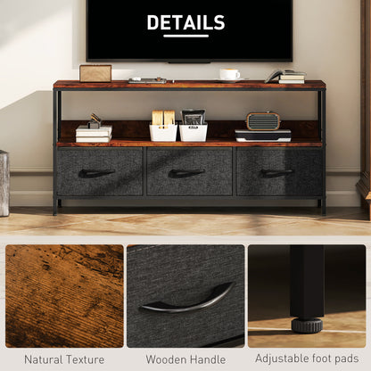 Avasoro 120cm Rustic Brown TV Storage Unit With 3 Fold Down Fabric Drawers