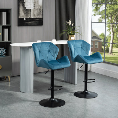 Rottira Velvet Blue Adjustable Swivel Bar Stools Set Of 2 With Sculpted Seat And Footrest