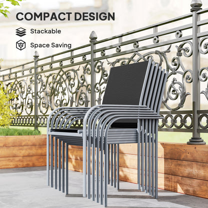 Fivedi 6 Seater Outdoor Garden Dining Set Tempered Glass Top Table and Stackable Mesh Chairs