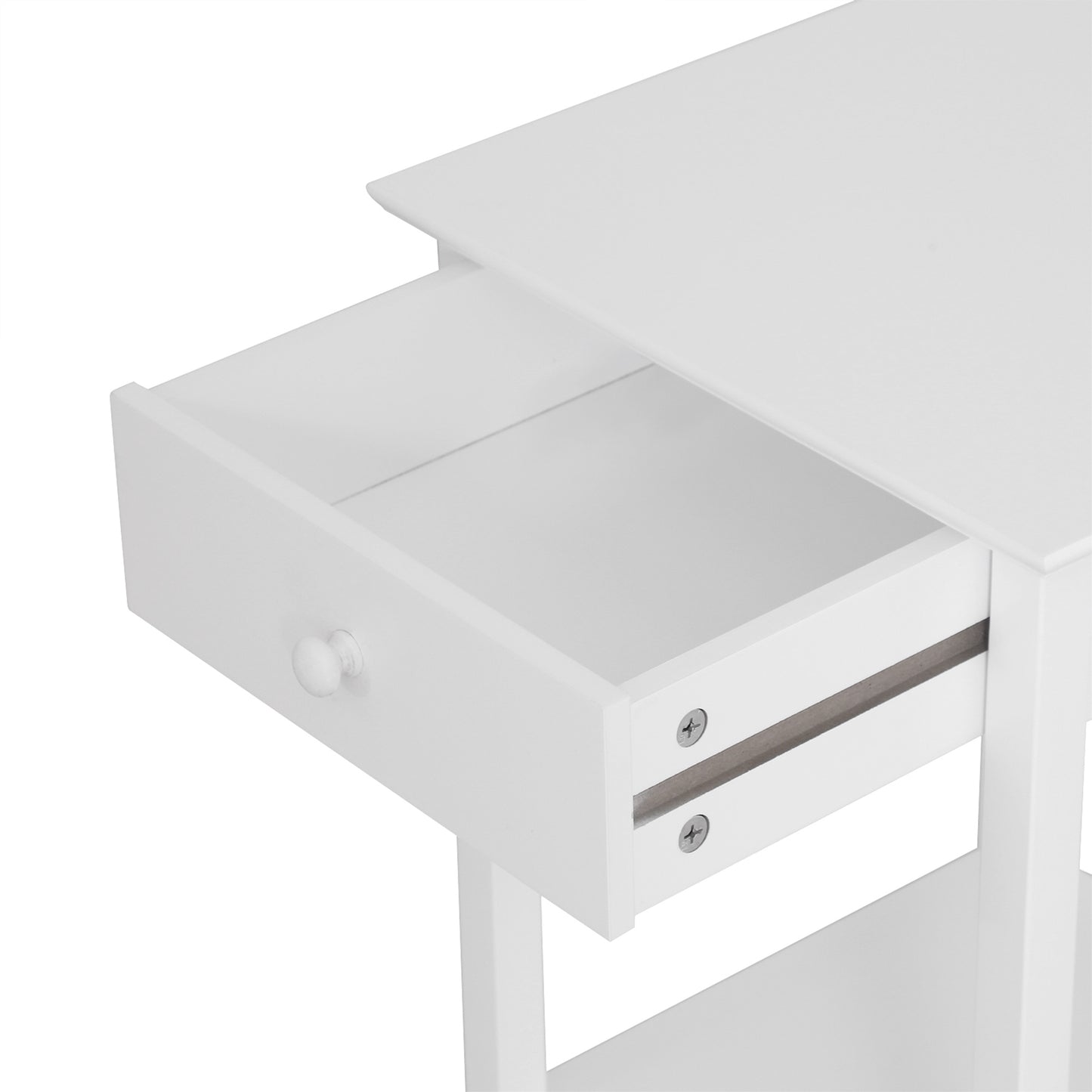 Neka Wooden White Bedside Table With Drawer And OFauxn Shelf
