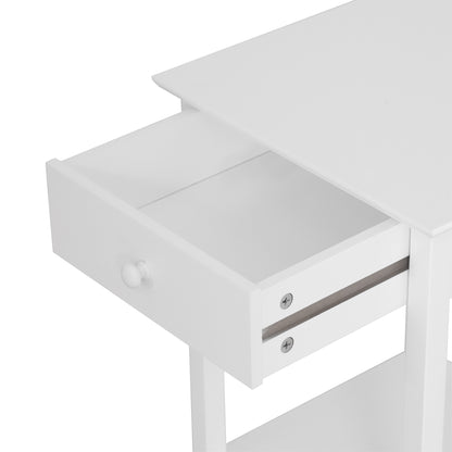 Neka Wooden White Bedside Table With Drawer And OFauxn Shelf
