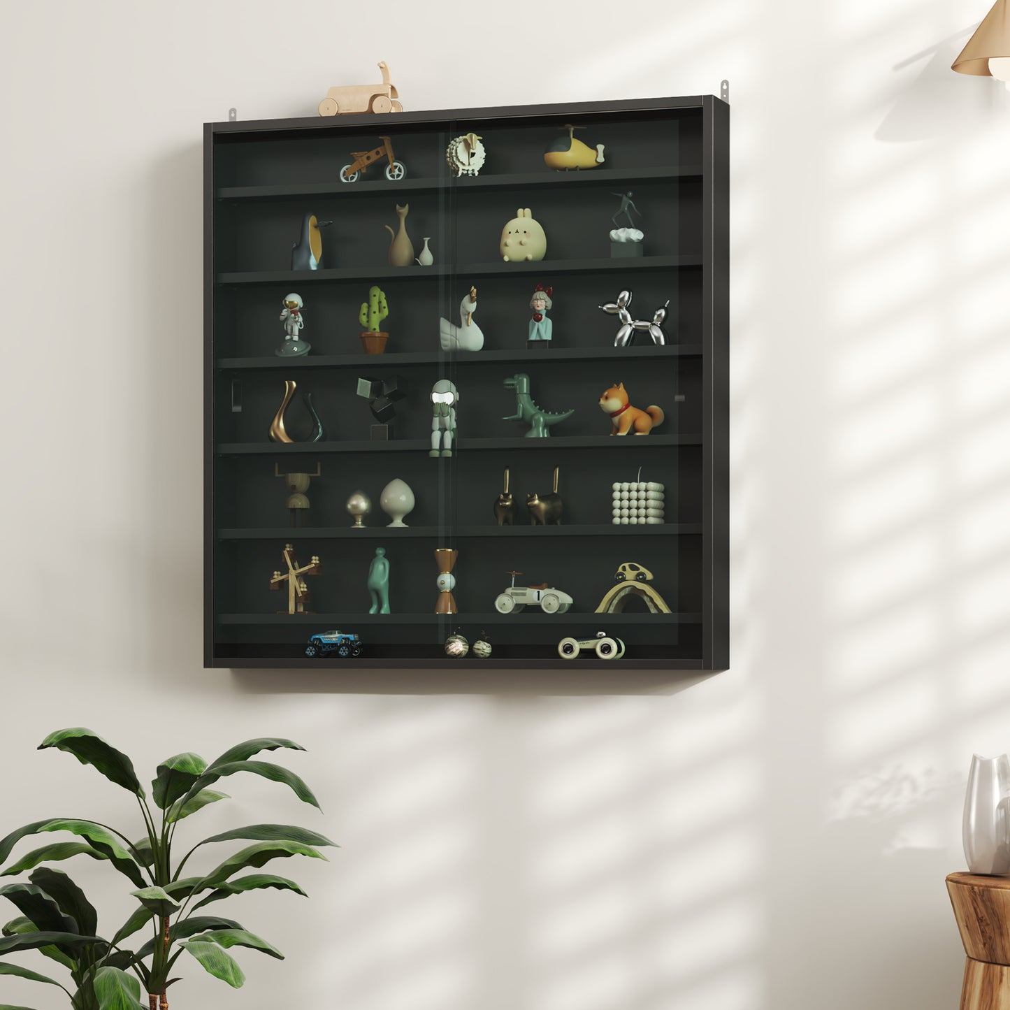 Kamafi Wood And Glass Black 6 Tier Display Cabinet With Glass Doors