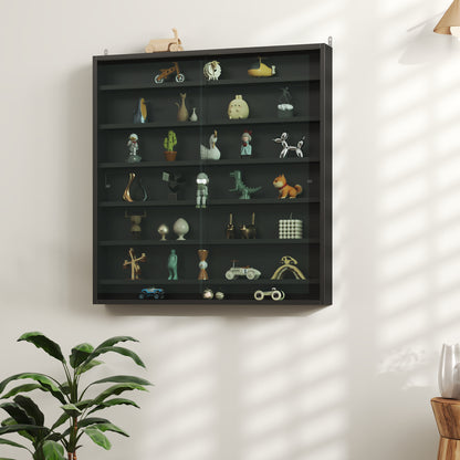 Kamafi Wood And Glass Black 6 Tier Display Cabinet With Glass Doors
