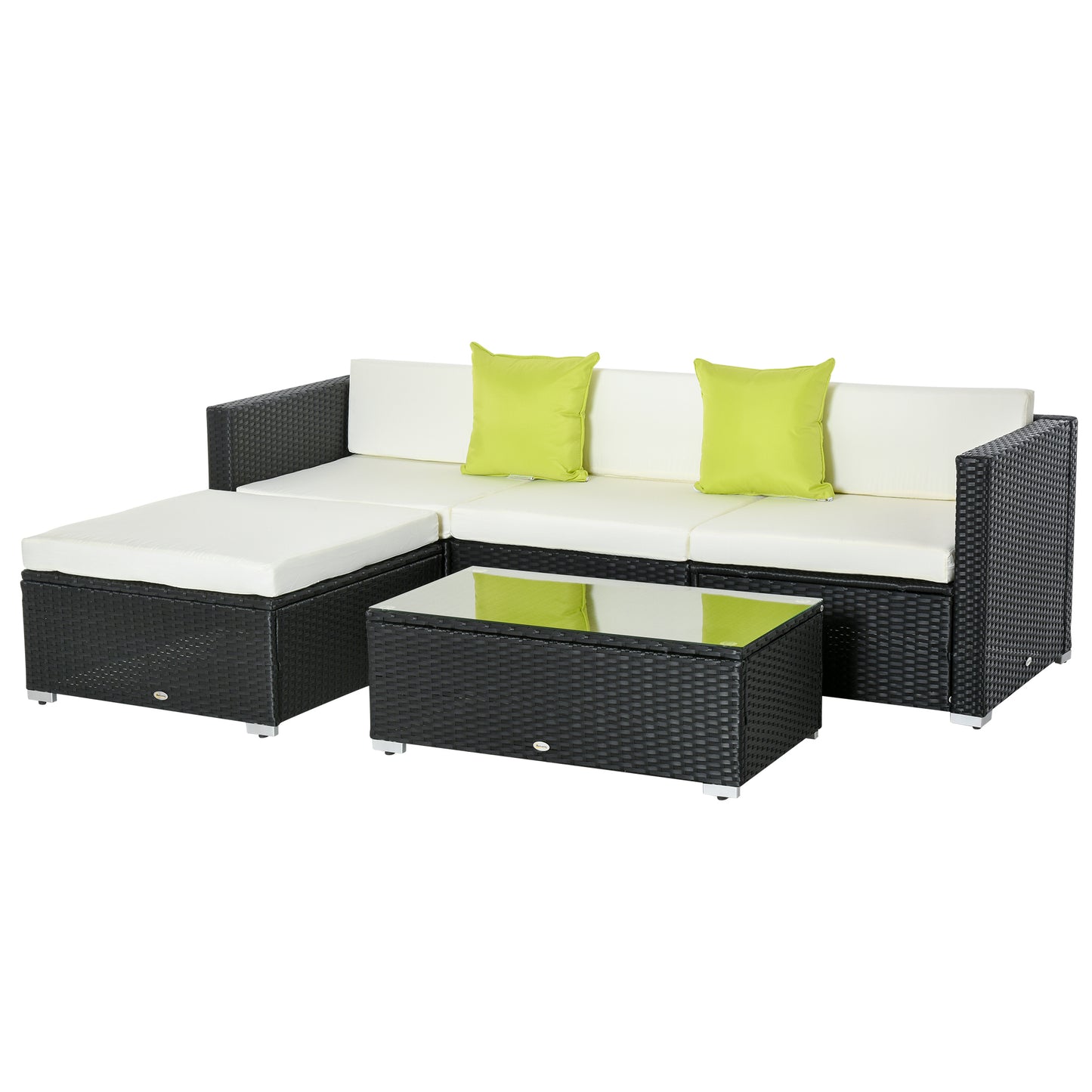 Dotodi Black Rattan White 4 Seater Outdoor Sofa Set With Rectangular Coffee Table