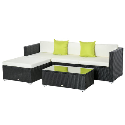 Dotodi Black Rattan White 4 Seater Outdoor Sofa Set With Rectangular Coffee Table
