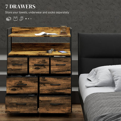 Haco Fabric And Wood Rustic Brown 7 Drawer Rustic Storage Chest