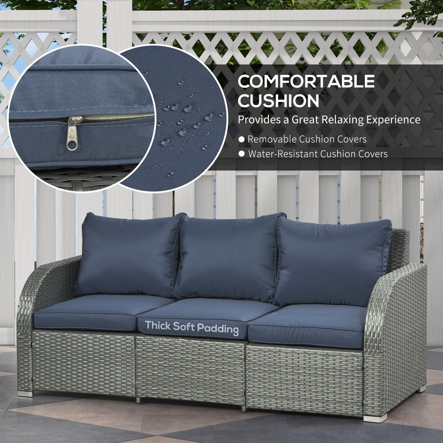 Sediro Lule Grey and Blue Rattan 7 Seater Outdoor Furniture Set With Reclining Armchairs Footstools and Table