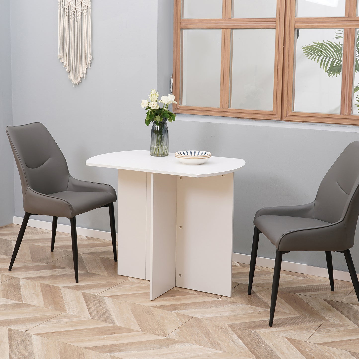 Nelu Wooden White Drop Leaf Dining Table For 4
