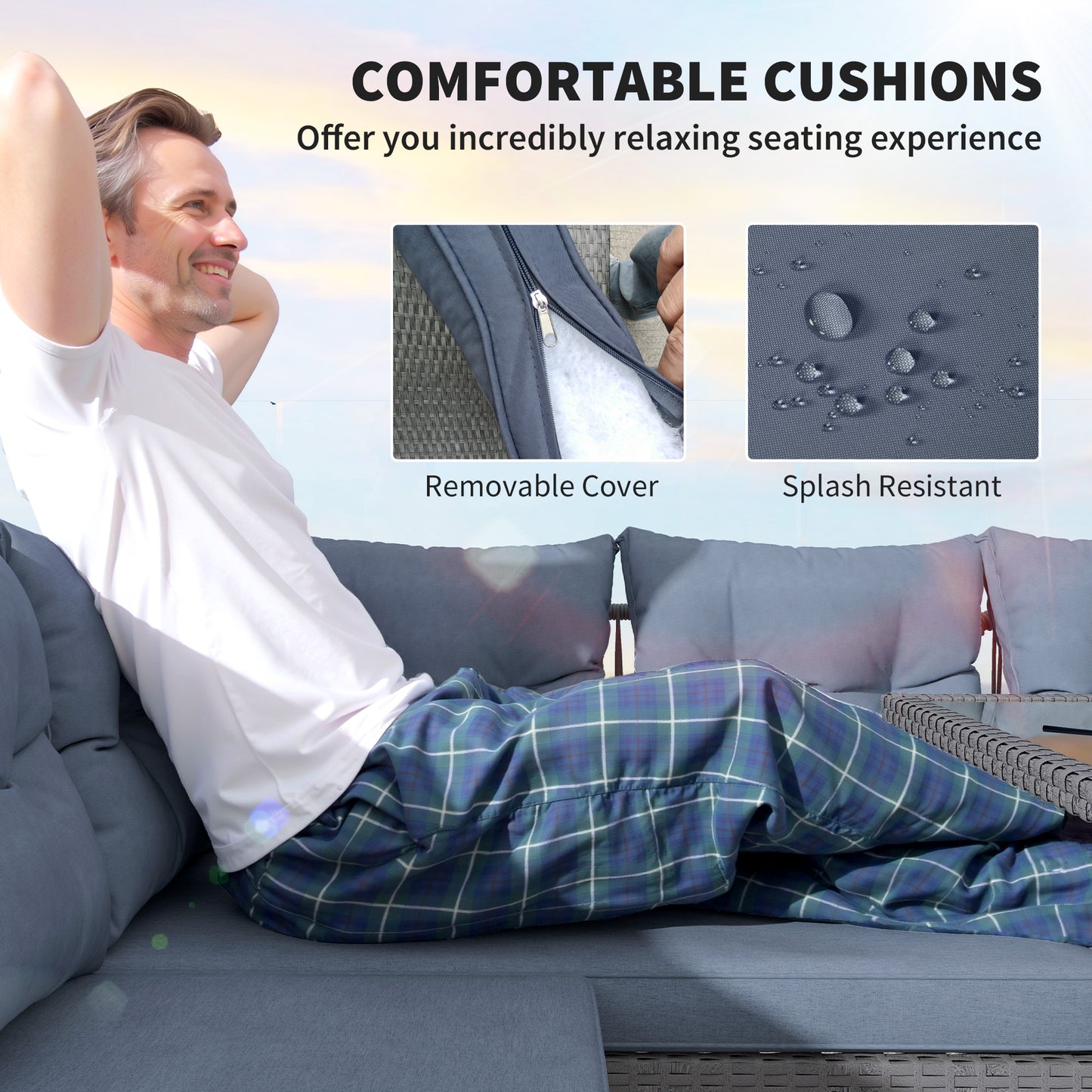Relu Rattan Grey 8 Seater Outdoor Corner Sofa Set With Glass Top Table