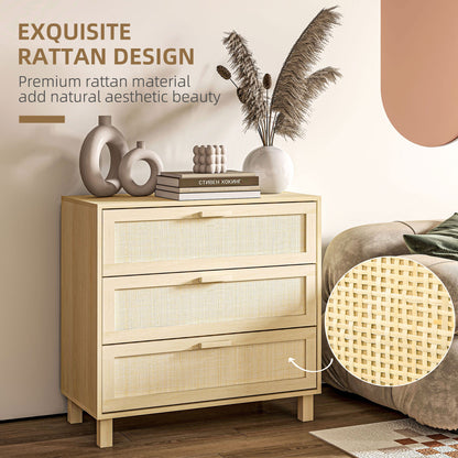 Doyo Boho Natural Rattan And Wood 3 Drawer Bedroom Chest