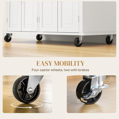 Vivali Rubberwood And Wooden Cream White Rolling Kitchen Island With Drawers And Storage